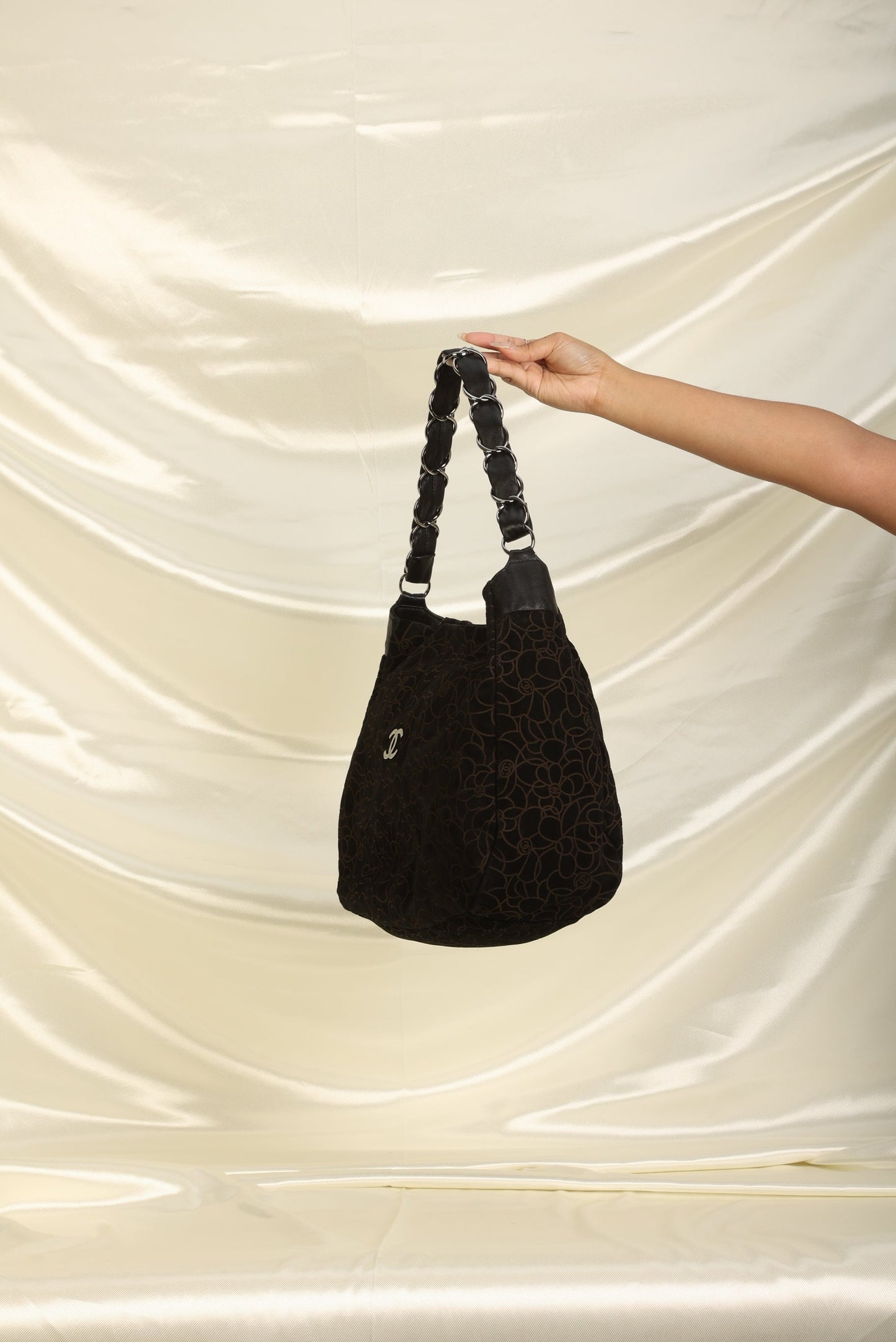 Chanel Suede Camellia Hobo
