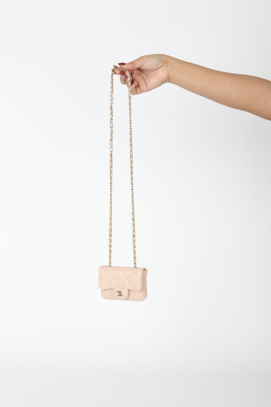 Chanel Caviar 22C Beige Cardholder Belt Bag