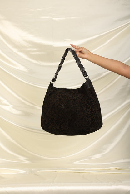 Chanel Suede Camellia Hobo