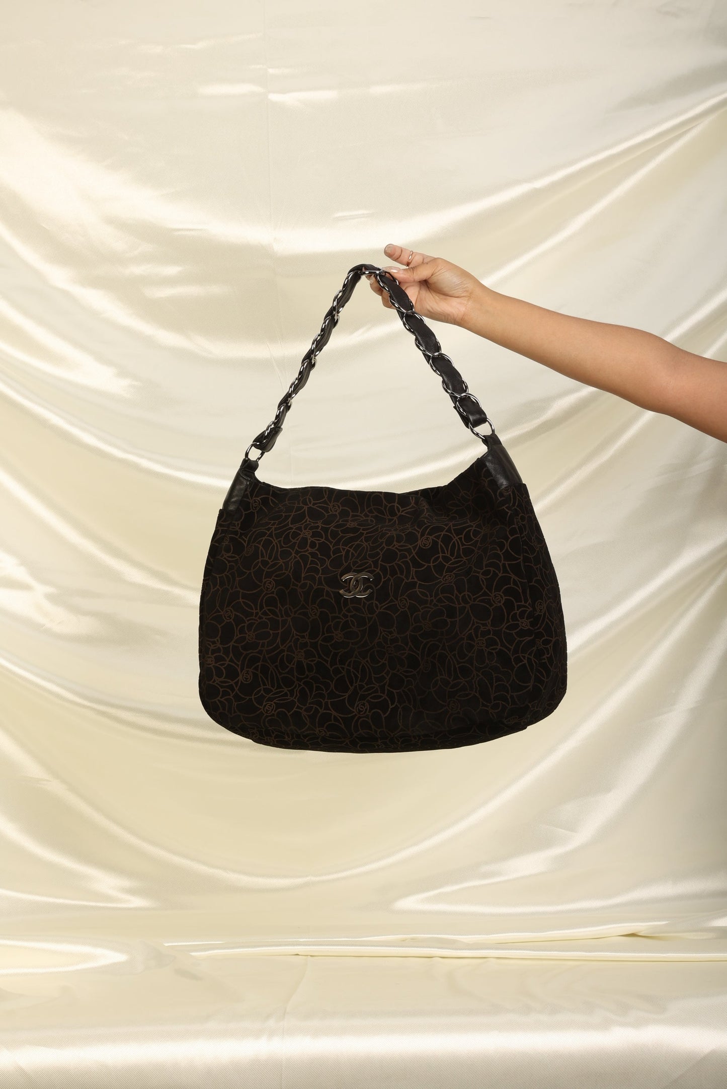 Chanel Suede Camellia Hobo