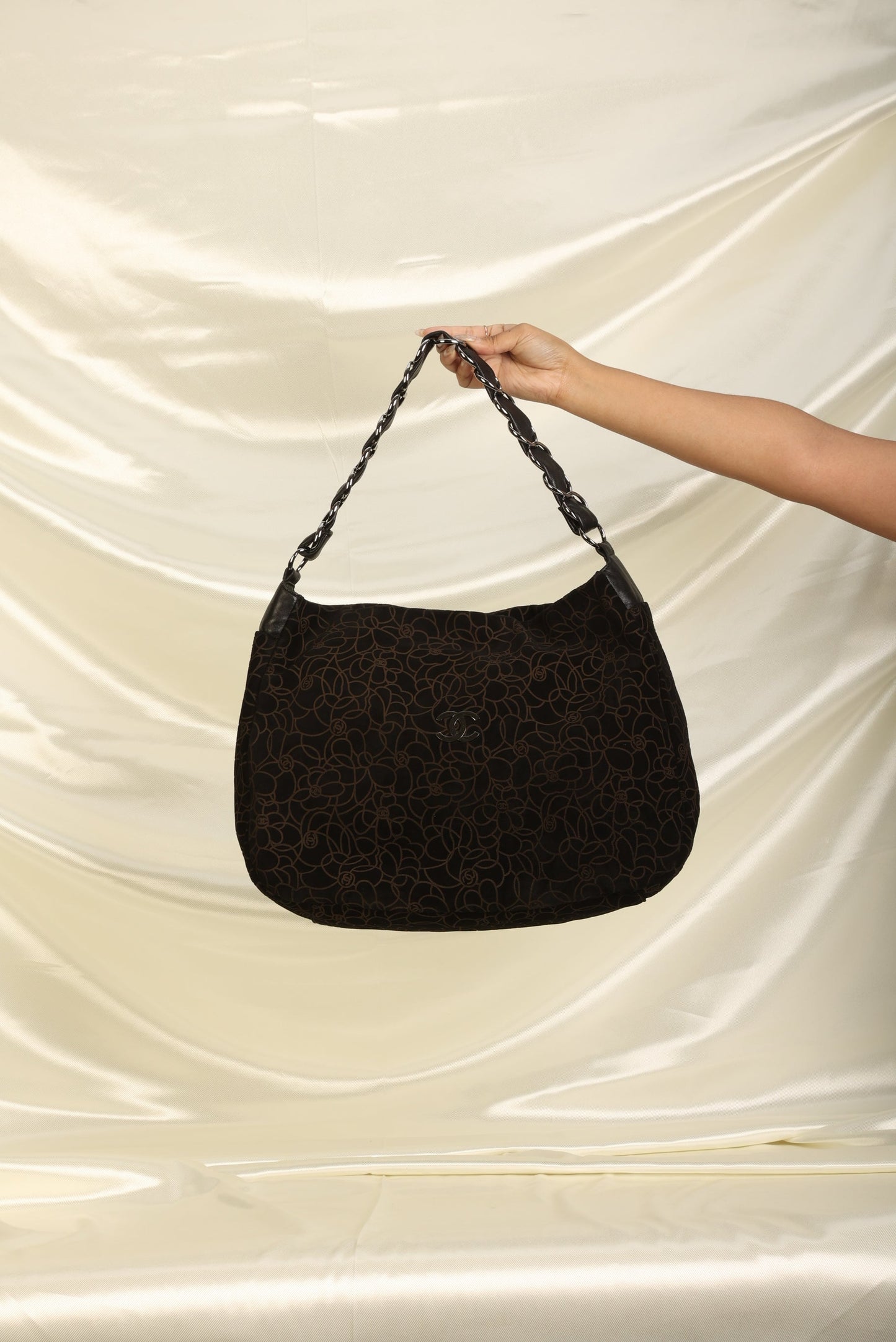 Chanel Suede Camellia Hobo
