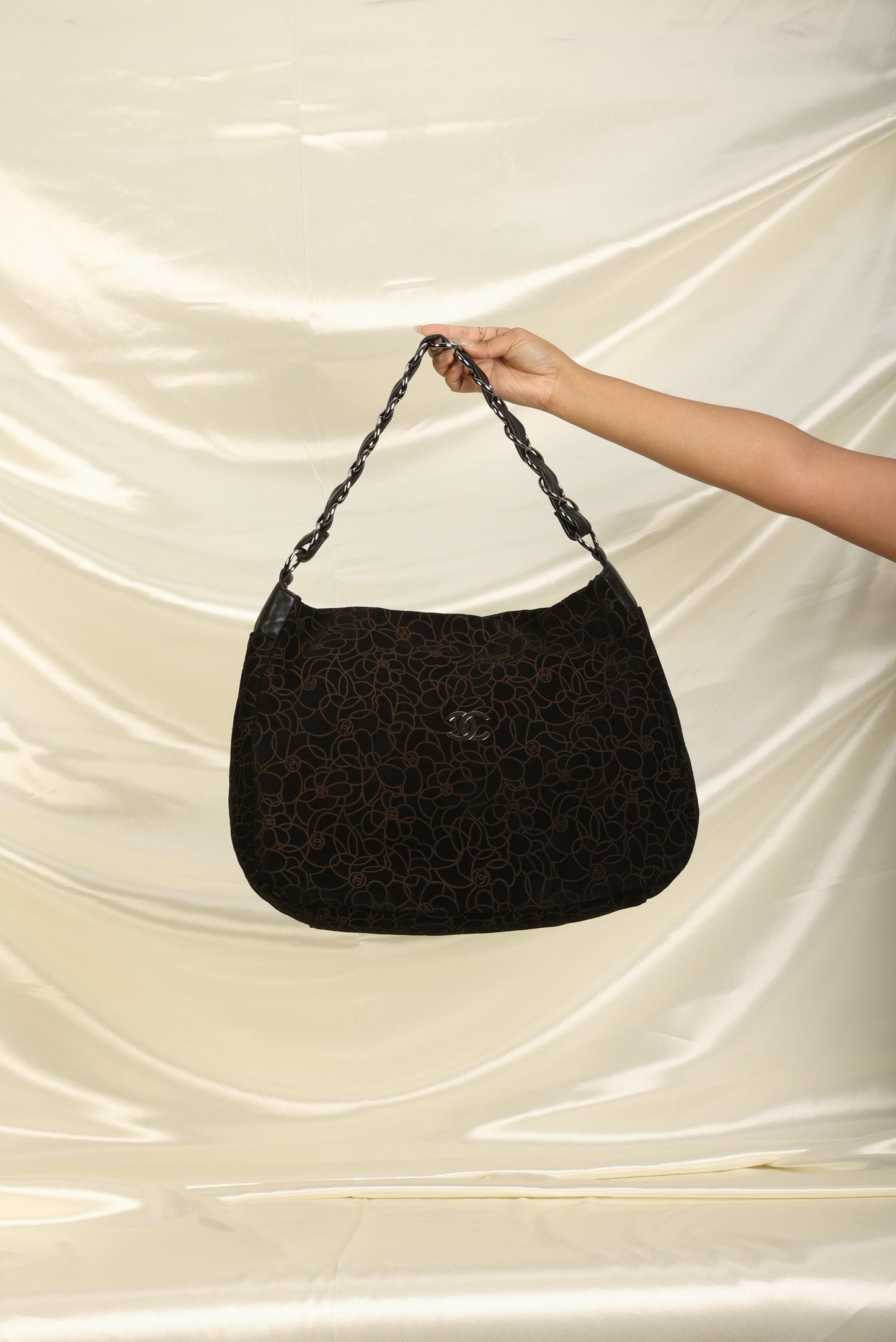Chanel Suede Camellia Hobo