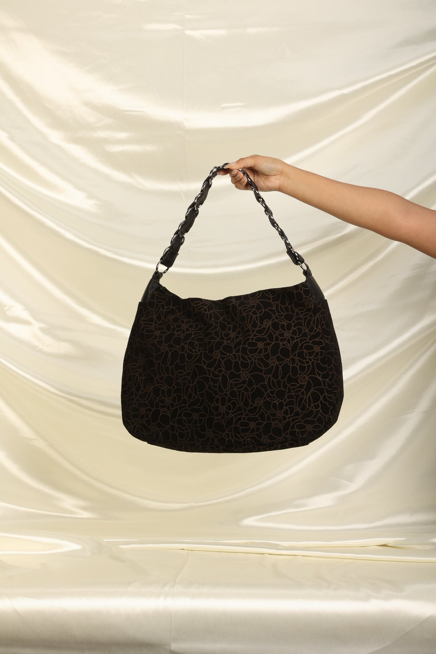 Chanel Suede Camellia Hobo