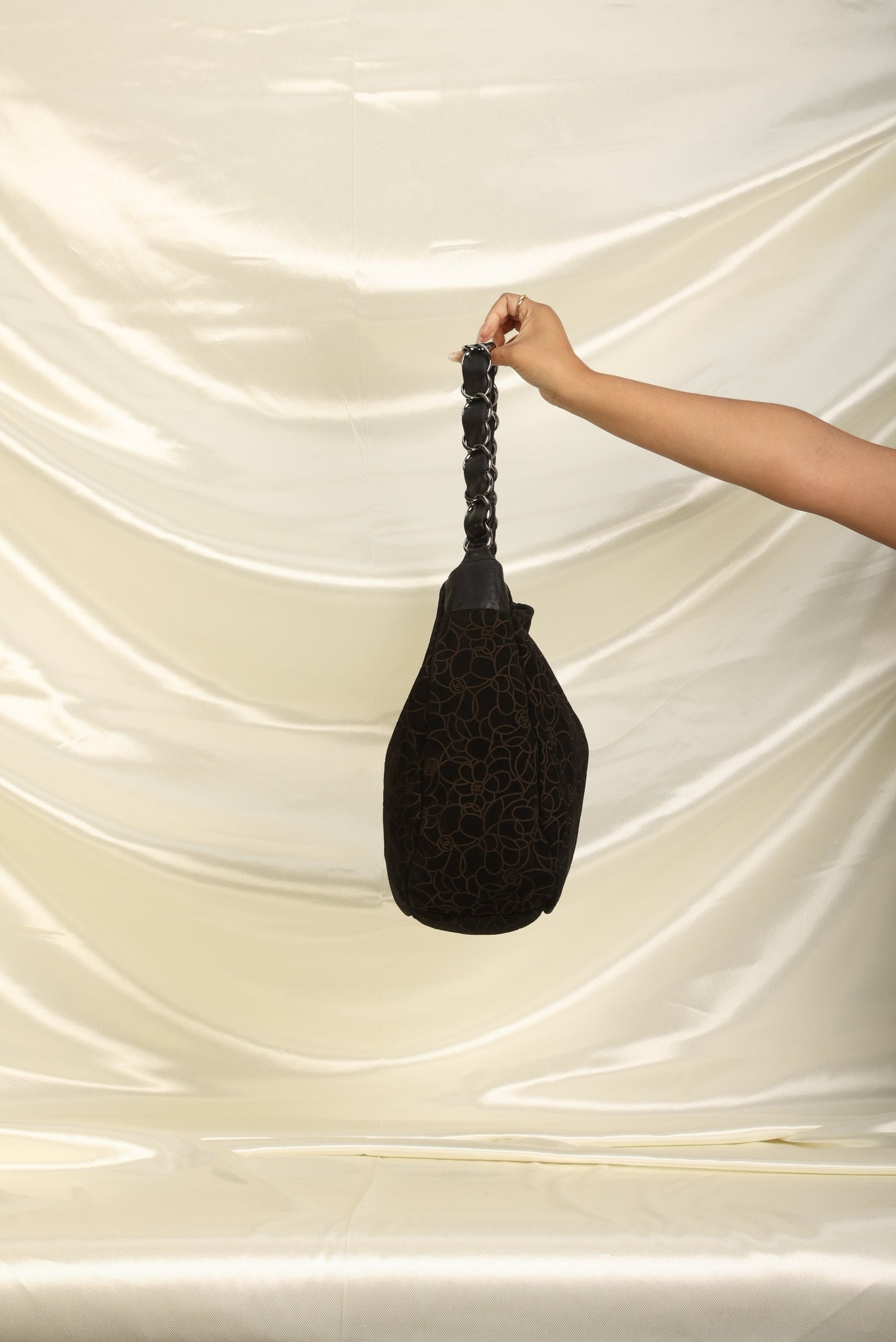 Chanel Suede Camellia Hobo