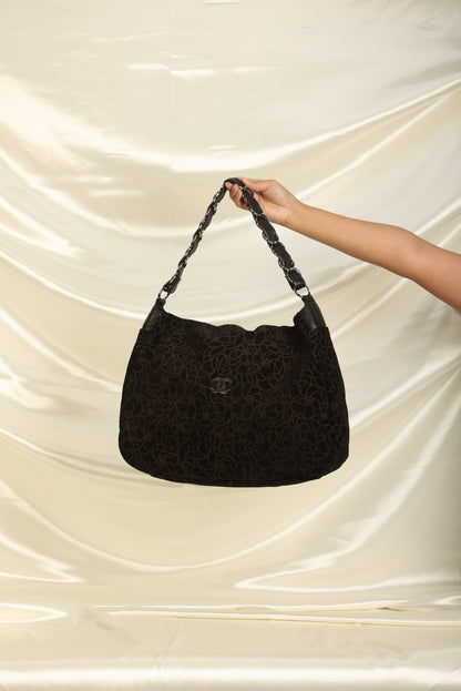 Chanel Suede Camellia Hobo
