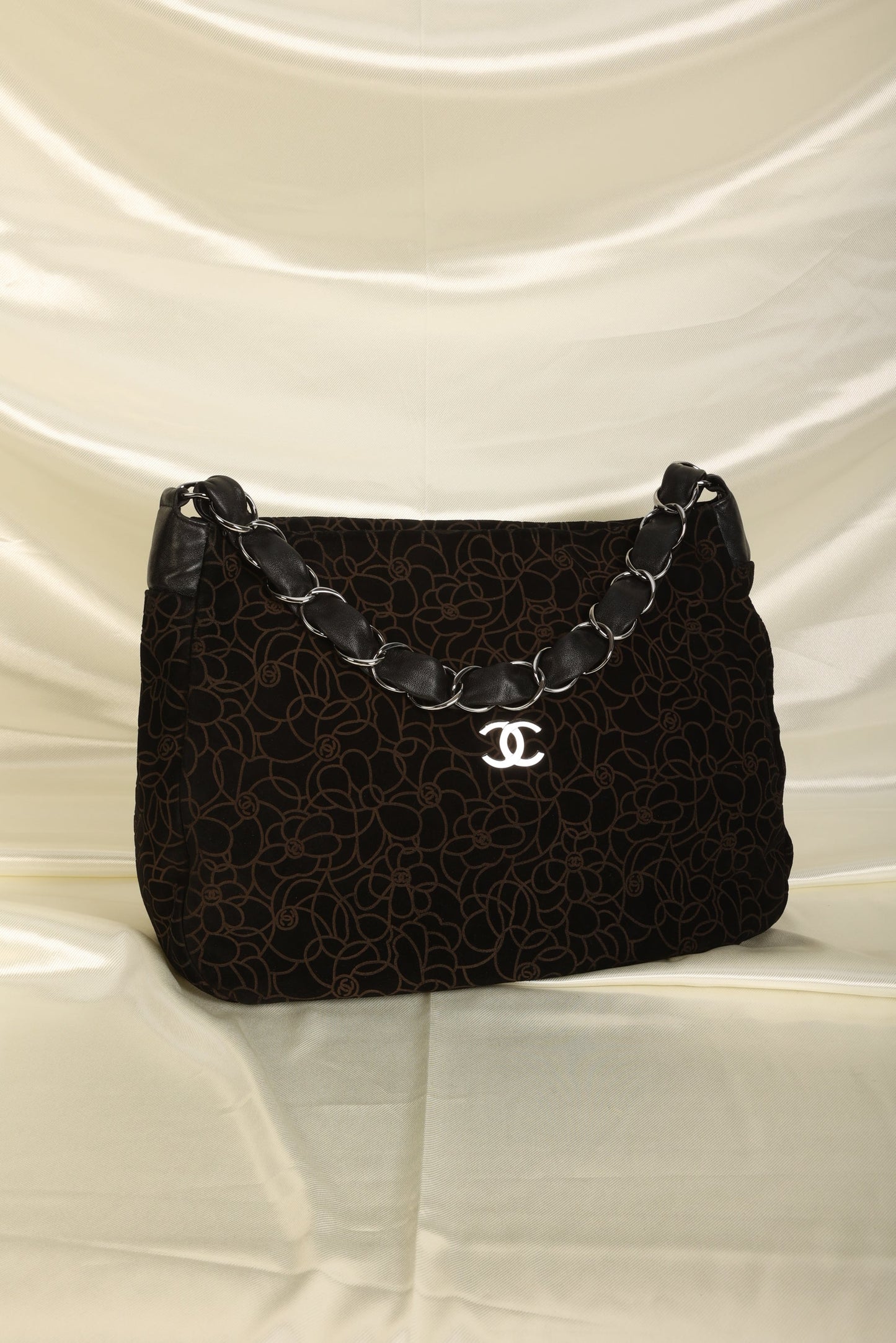 Chanel Suede Camellia Hobo