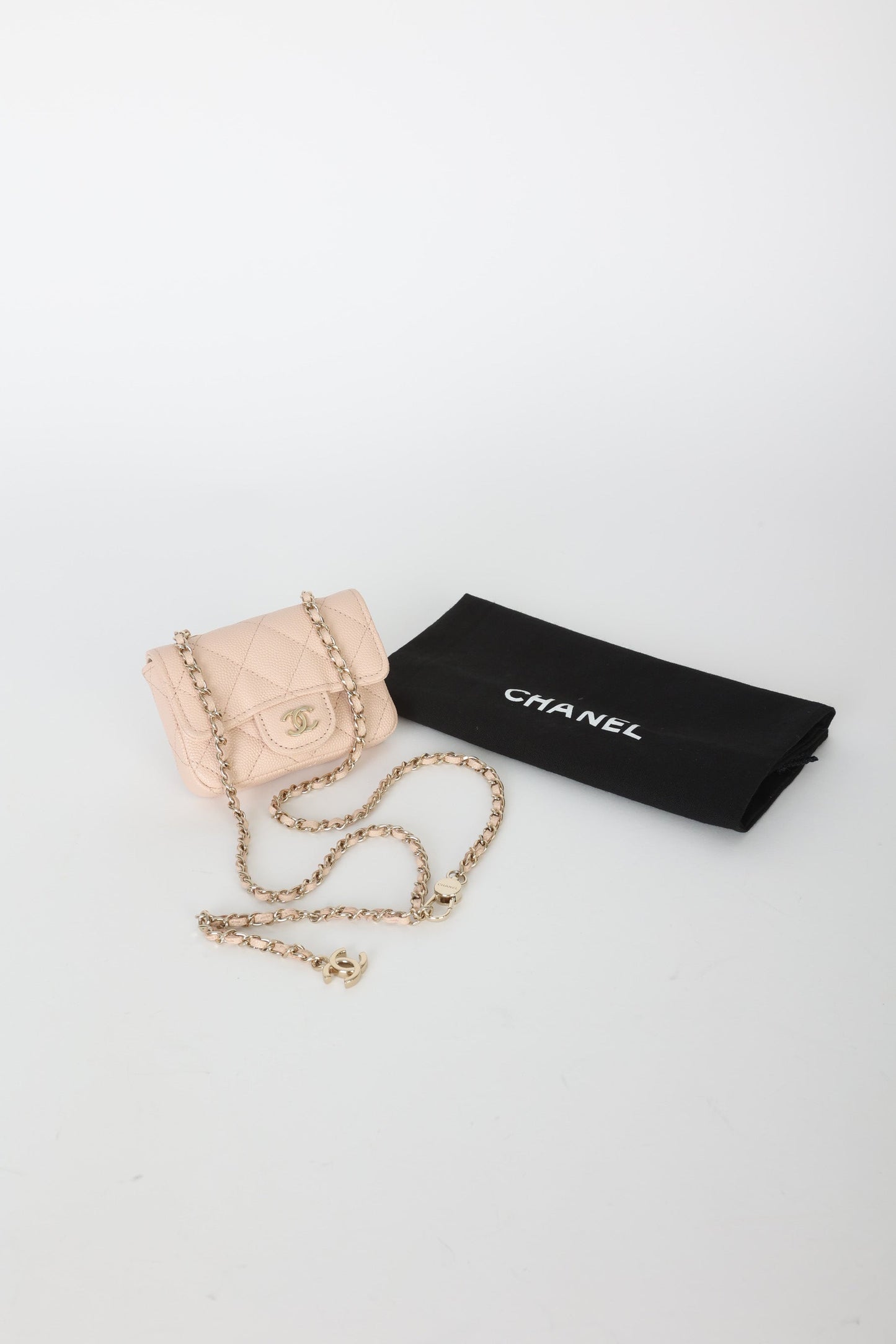 Chanel Caviar 22C Beige Cardholder Belt Bag