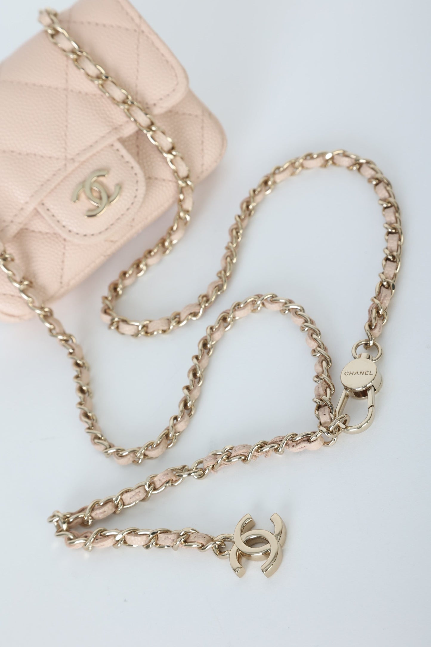 Chanel Caviar 22C Beige Cardholder Belt Bag