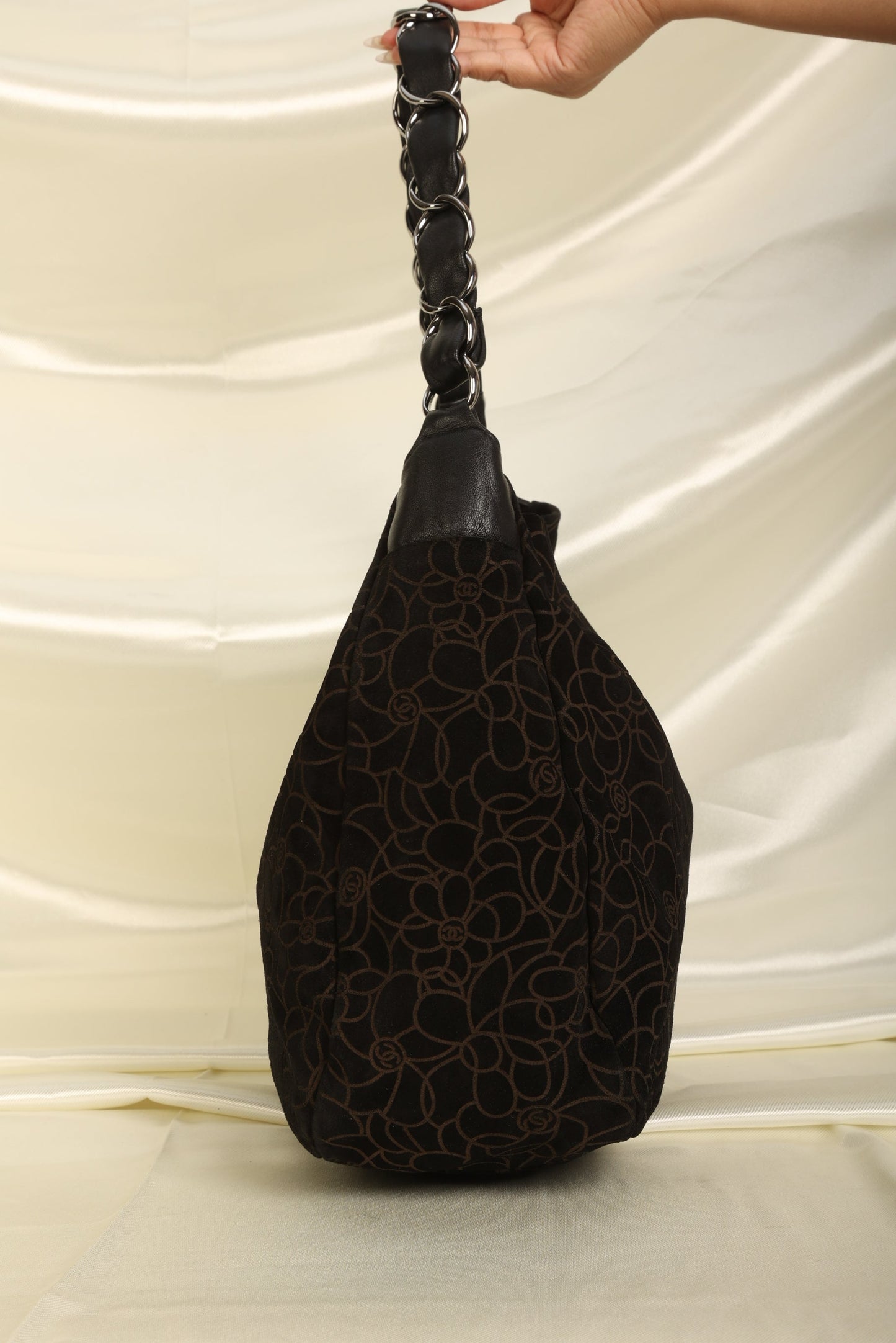 Chanel Suede Camellia Hobo