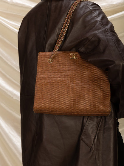 Extremely Rare Chanel Straw Raffia Turnlock Tote