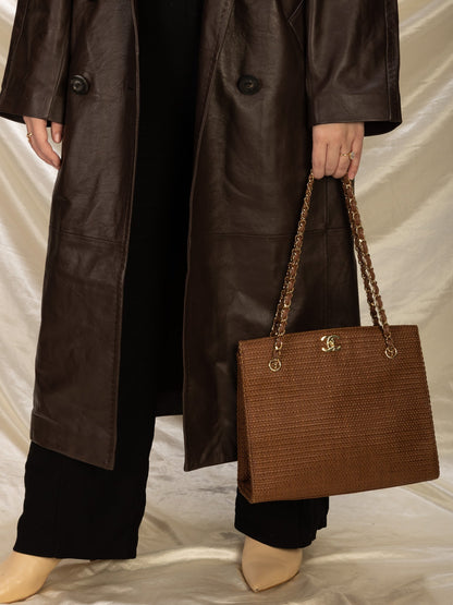 Extremely Rare Chanel Straw Raffia Turnlock Tote