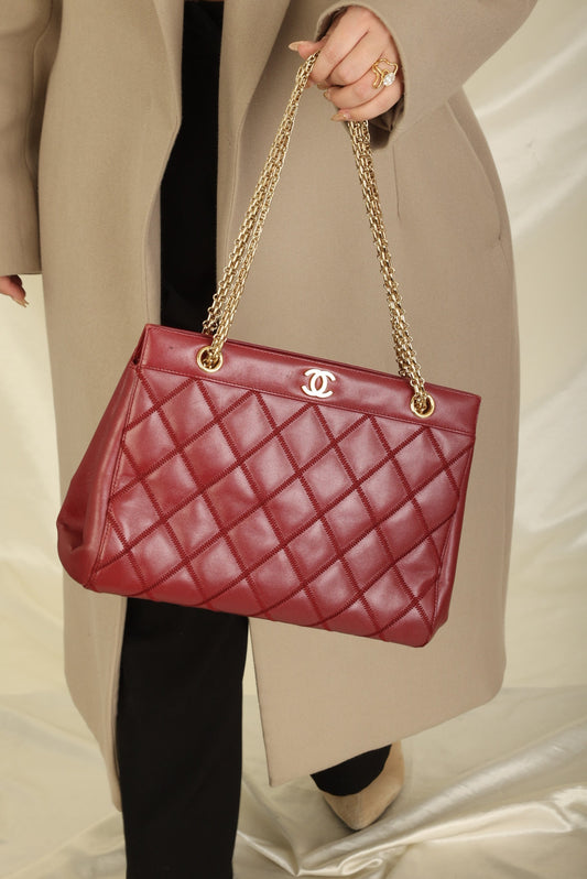 Chanel Calfskin Chain Burgundy Tote