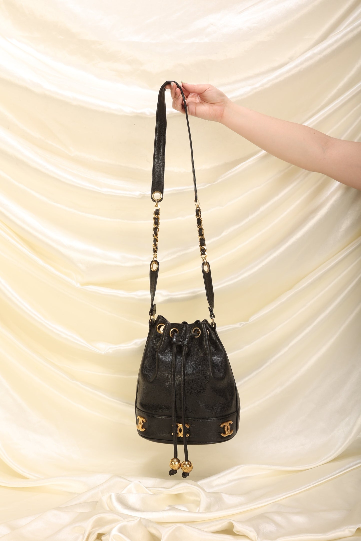 Chanel Caviar Logo Mini Bucket