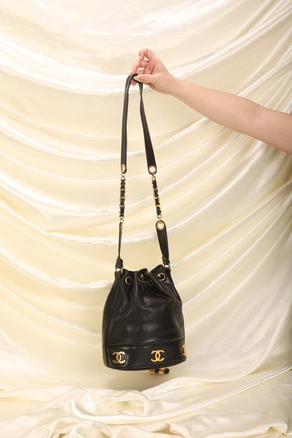 Chanel Caviar Logo Mini Bucket