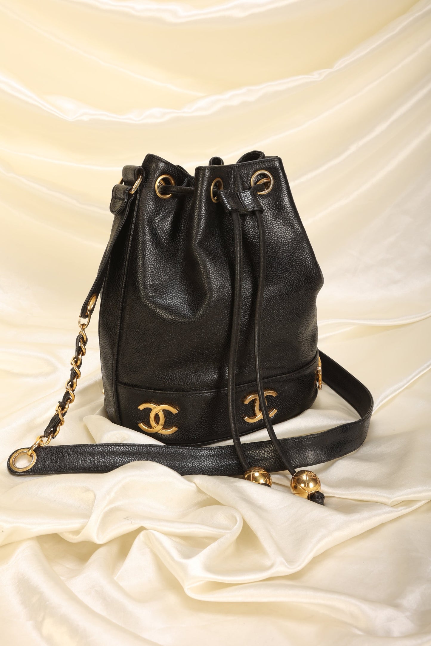 Chanel Caviar Logo Mini Bucket