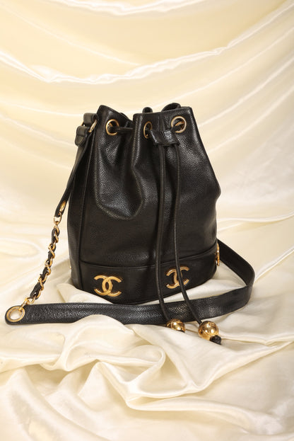 Chanel Caviar Logo Mini Bucket
