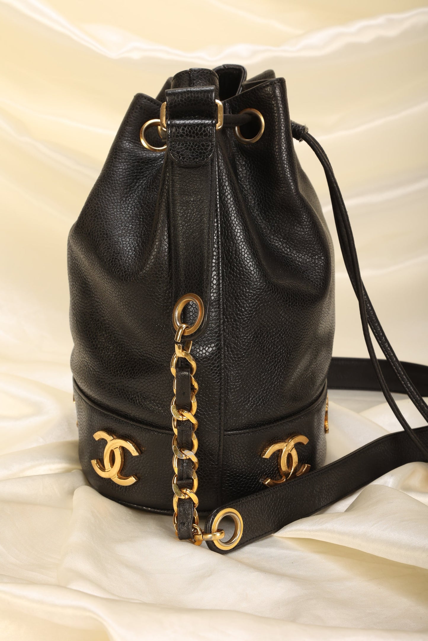 Chanel Caviar Logo Mini Bucket