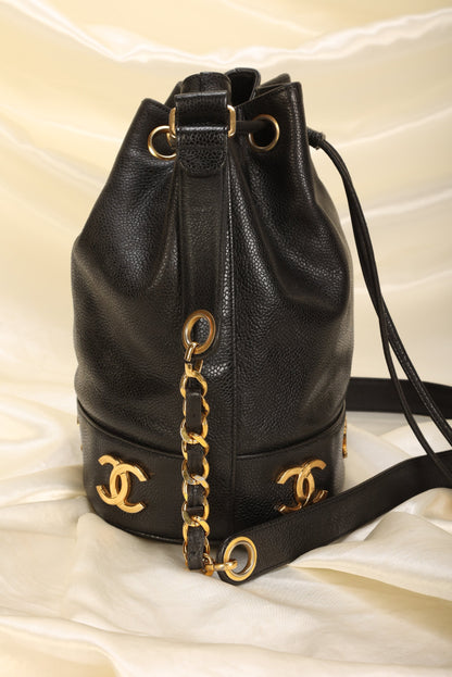 Chanel Caviar Logo Mini Bucket