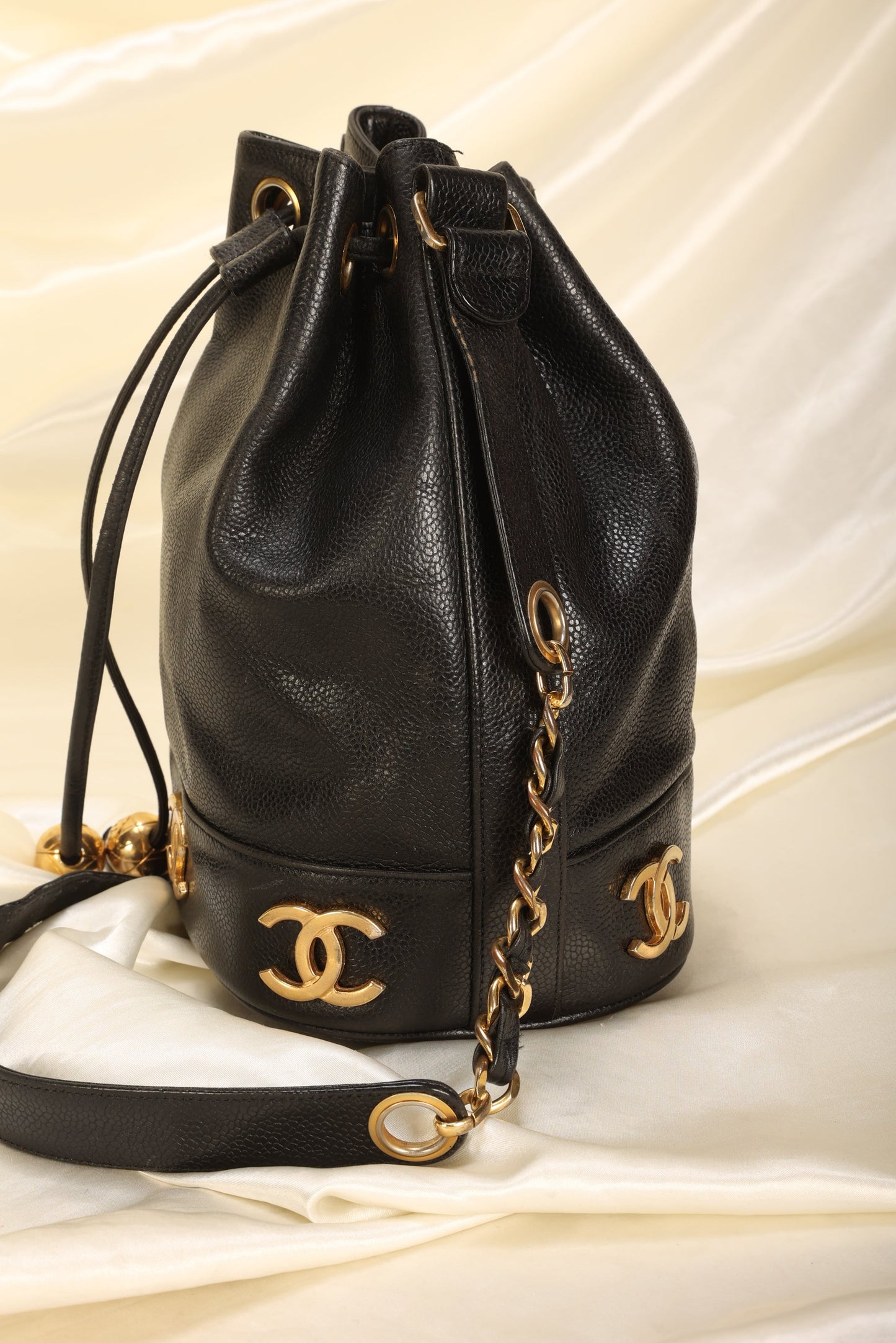 Chanel Caviar Logo Mini Bucket