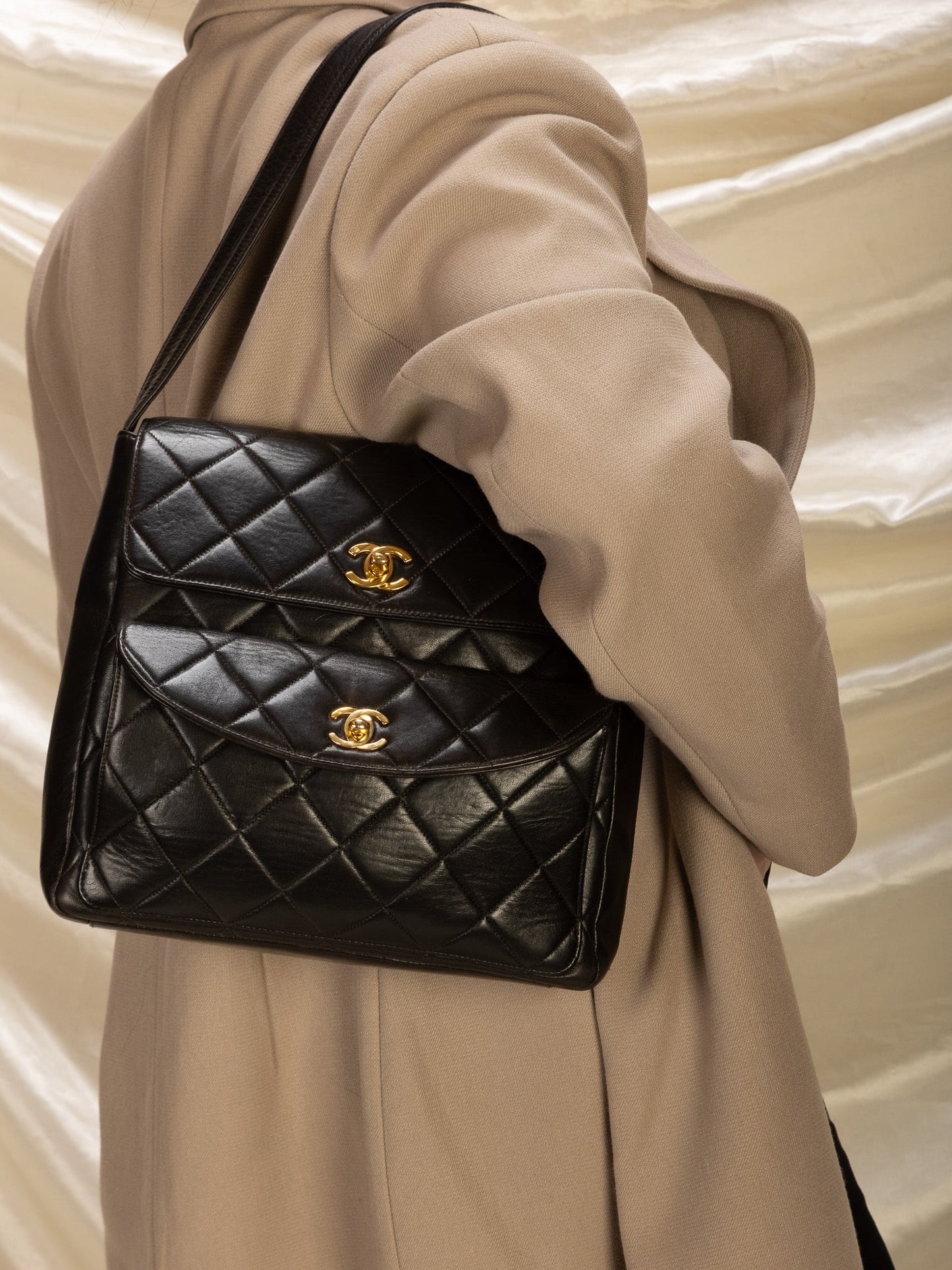 Extremely Rare Chanel Lambskin Double Turnlock Shoulder Bag