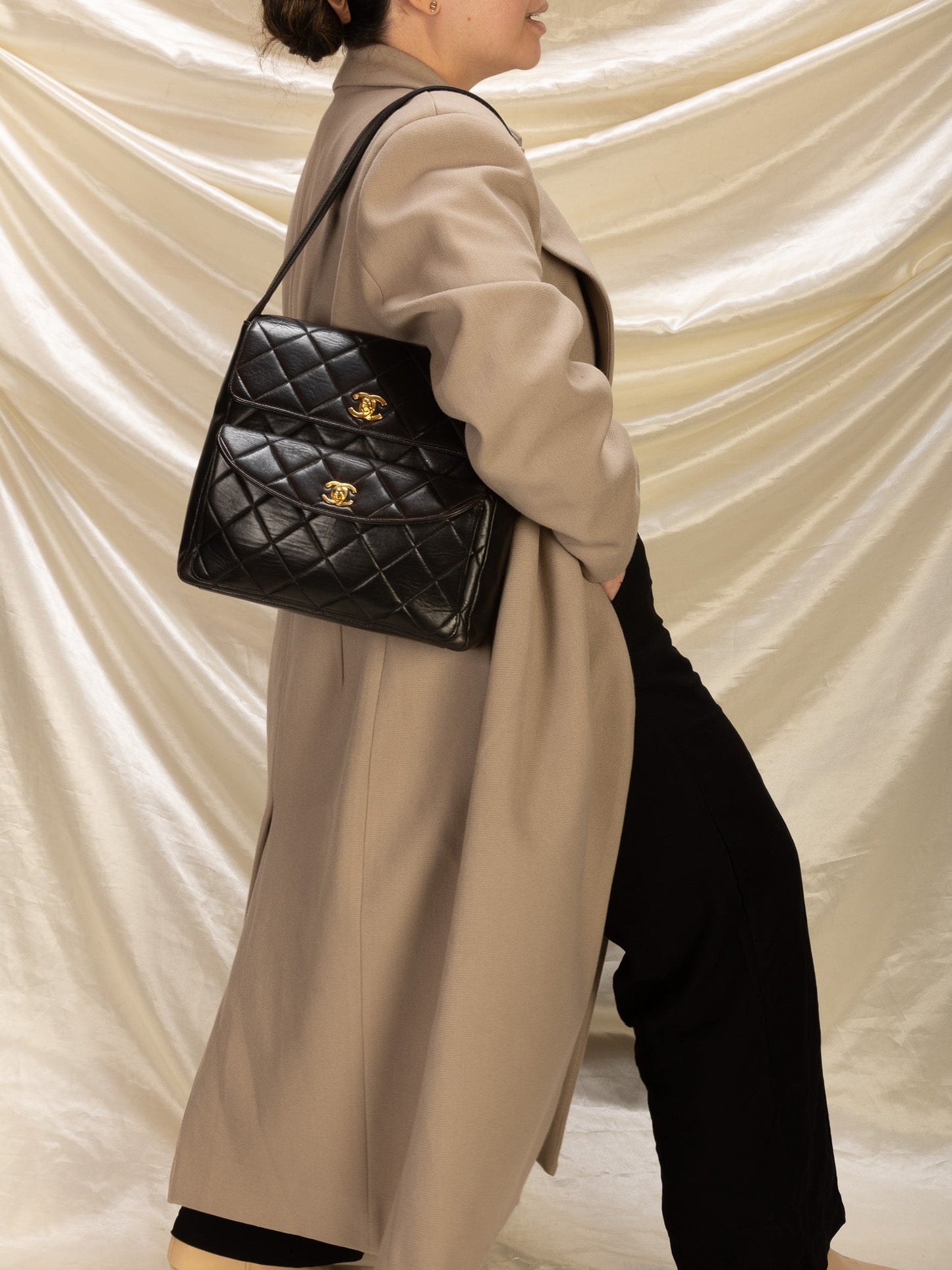Extremely Rare Chanel Lambskin Double Turnlock Shoulder Bag