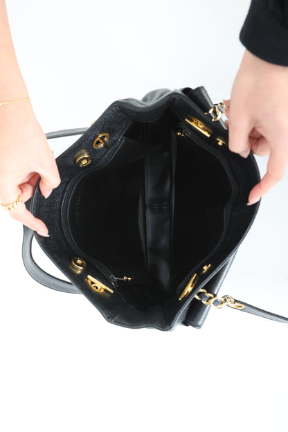 Chanel 1991 Double-Sided Caviar Turnlock Tote