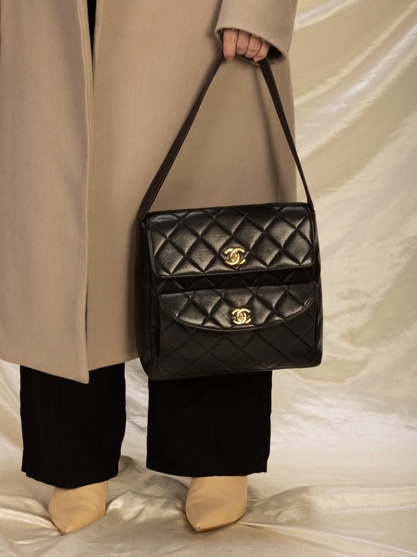 Extremely Rare Chanel Lambskin Double Turnlock Shoulder Bag