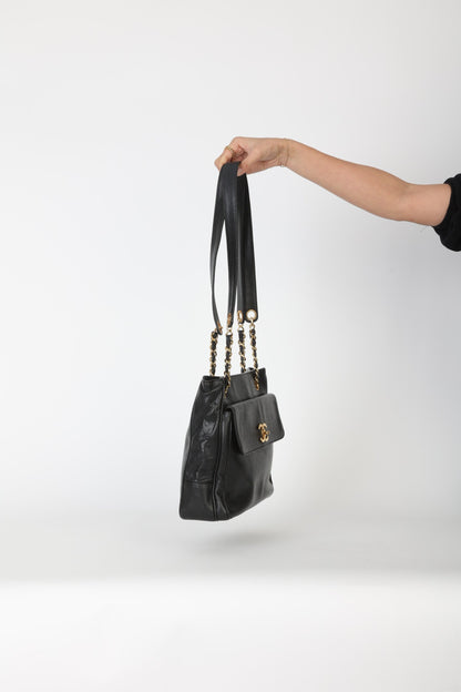 Chanel 1991 Double-Sided Caviar Turnlock Tote