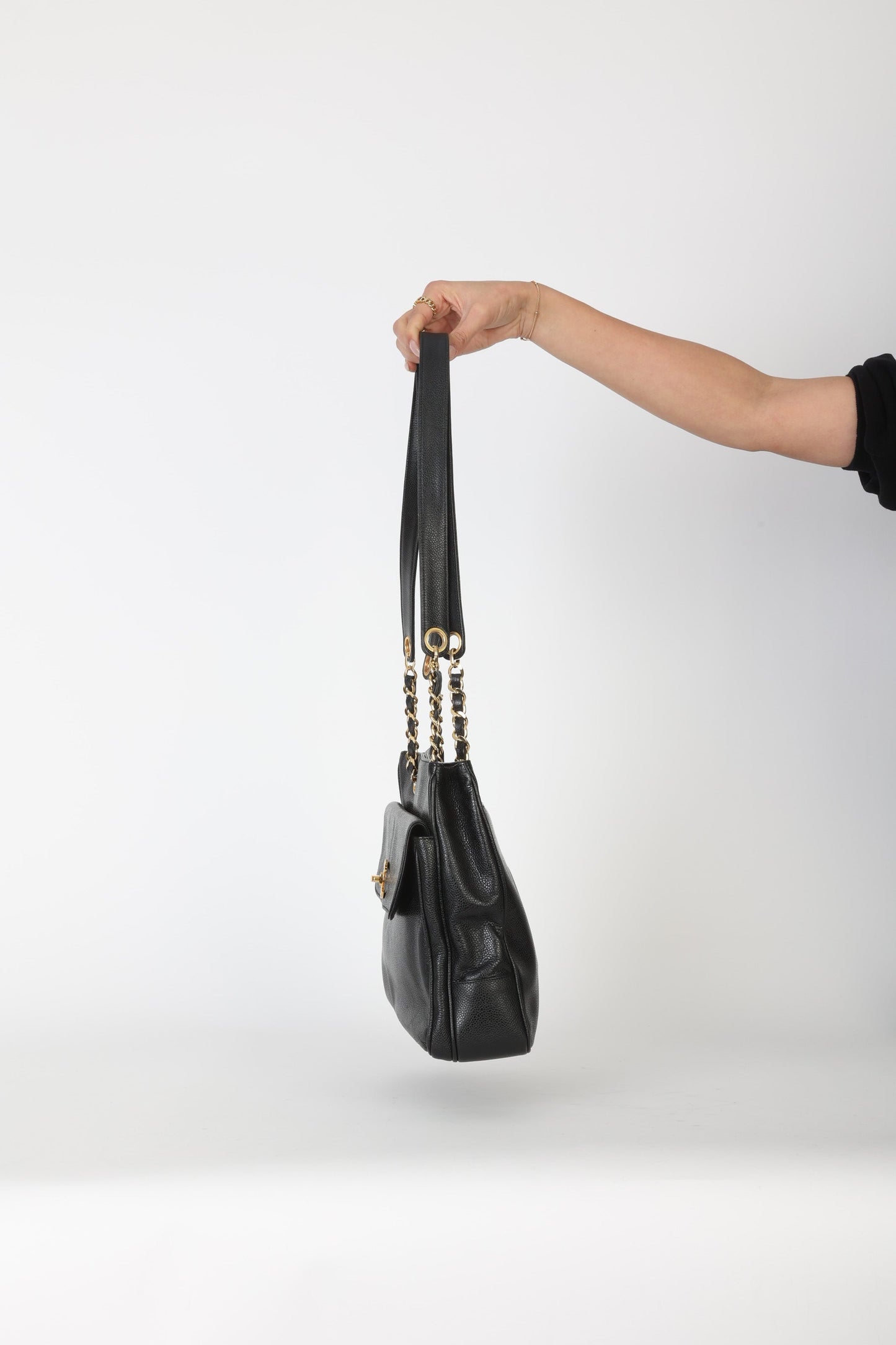 Chanel 1991 Double-Sided Caviar Turnlock Tote