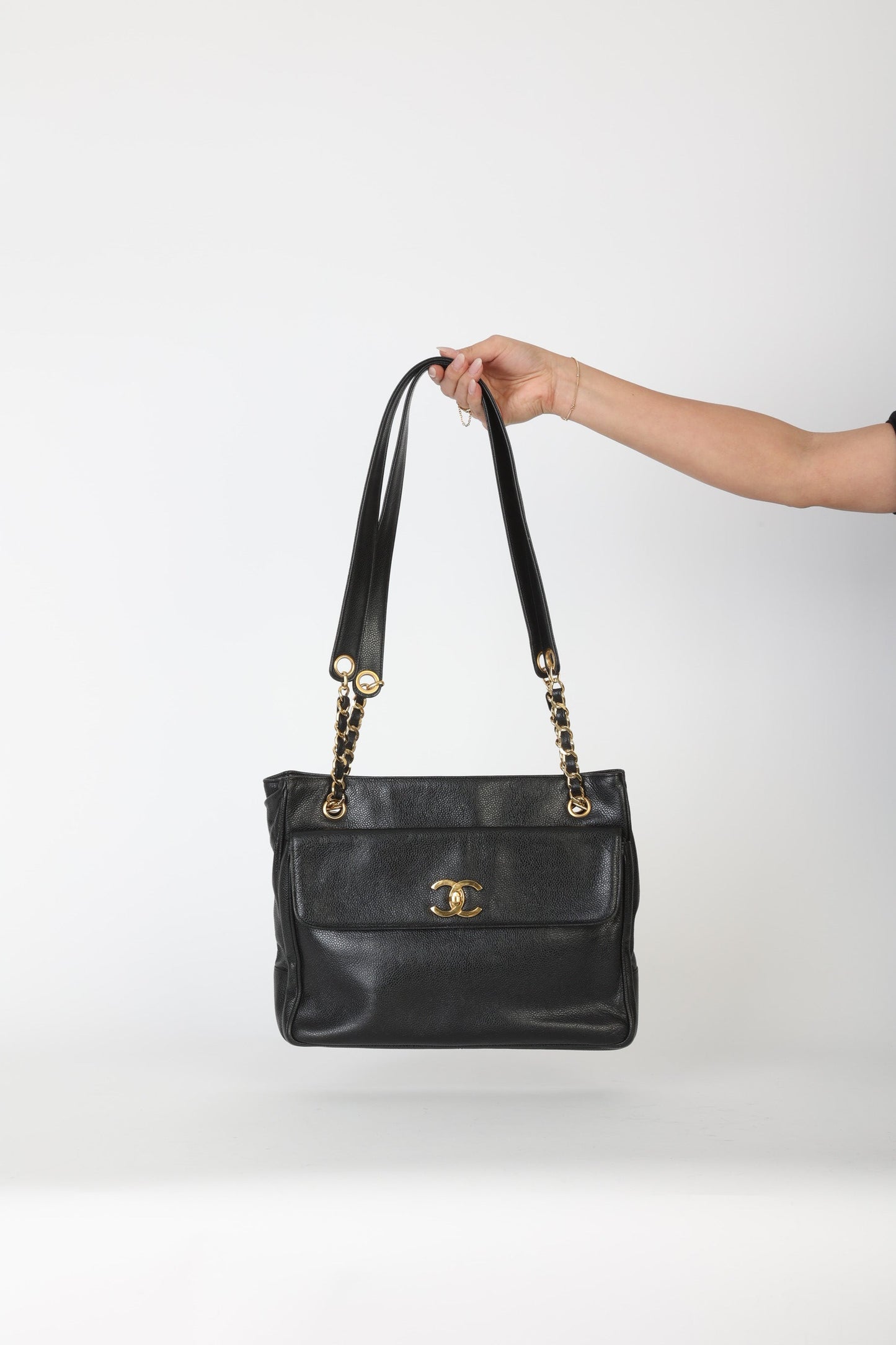 Chanel 1991 Double-Sided Caviar Turnlock Tote
