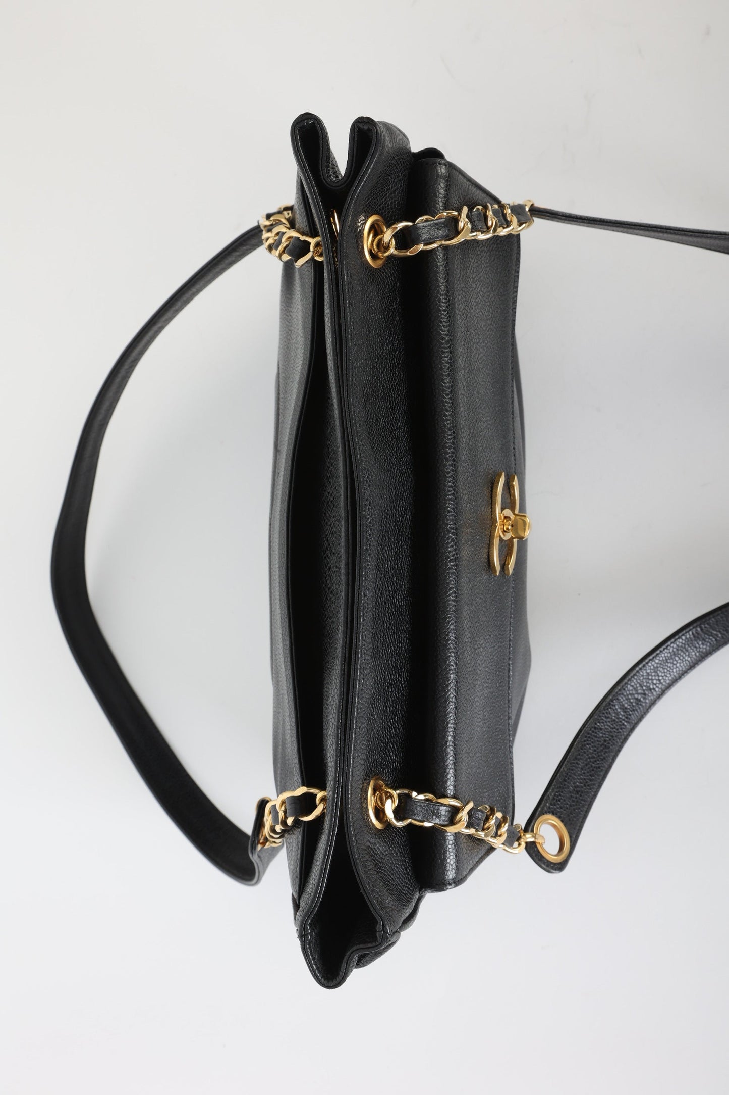 Chanel 1991 Double-Sided Caviar Turnlock Tote