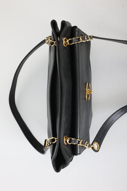 Chanel 1991 Double-Sided Caviar Turnlock Tote