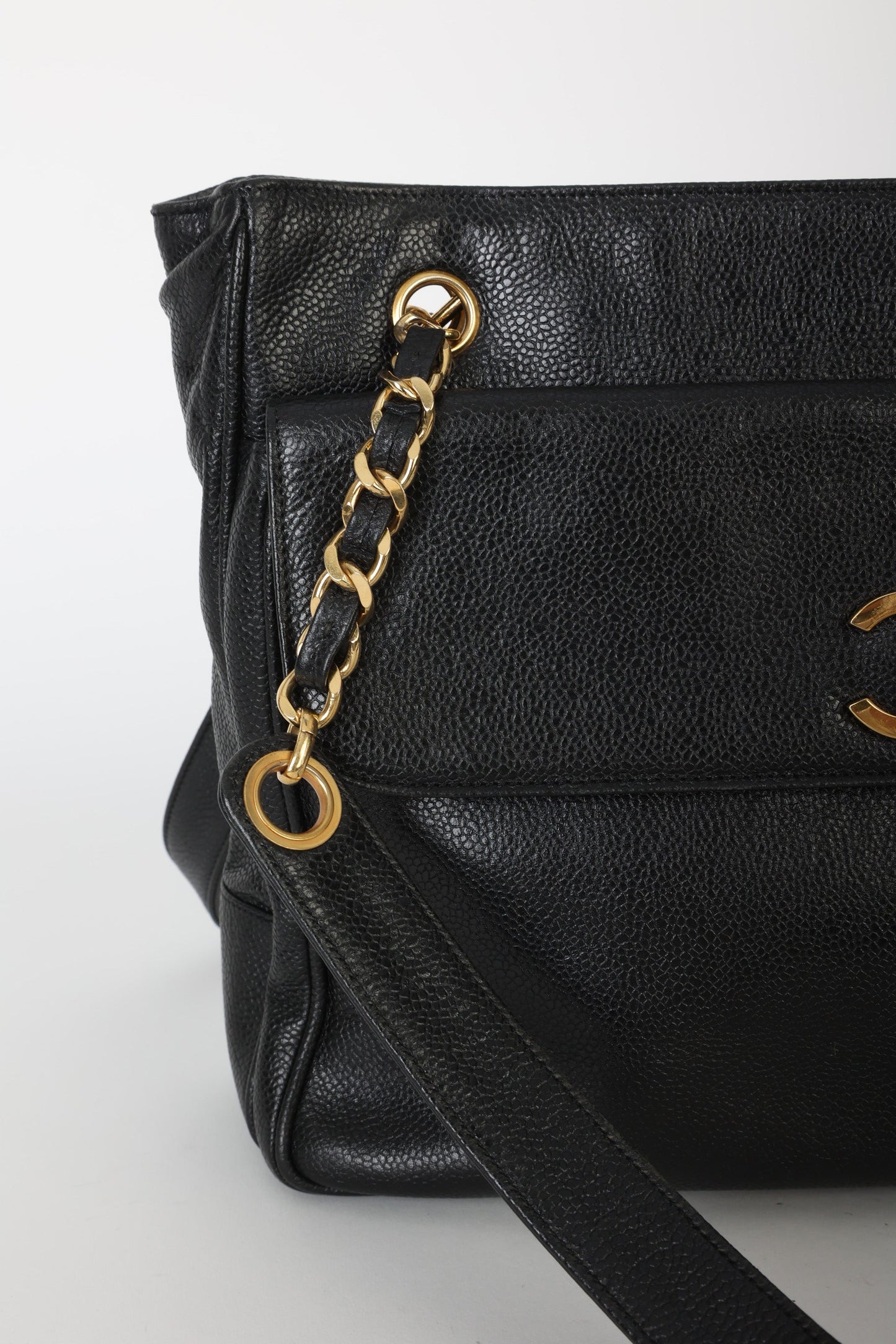 Chanel 1991 Double-Sided Caviar Turnlock Tote