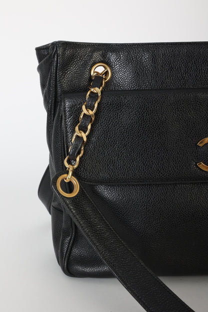 Chanel 1991 Double-Sided Caviar Turnlock Tote
