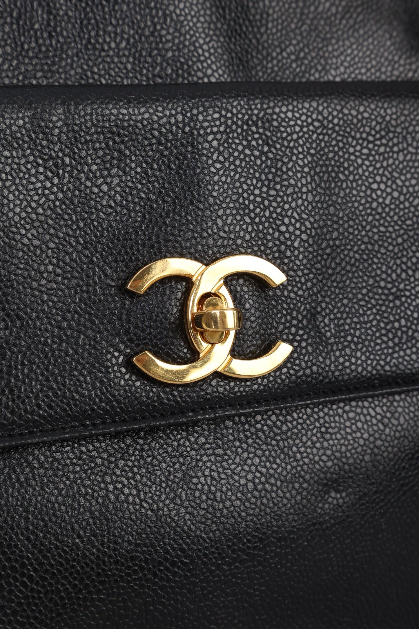 Chanel 1991 Double-Sided Caviar Turnlock Tote