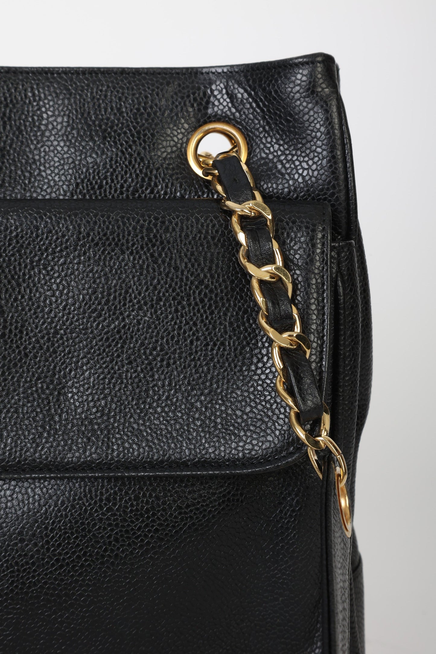 Chanel 1991 Double-Sided Caviar Turnlock Tote