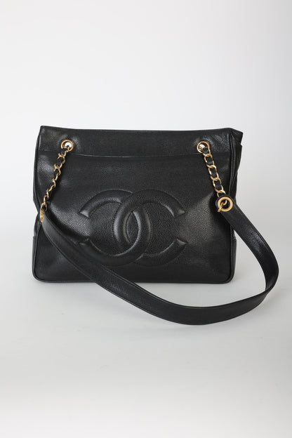 Chanel 1991 Double-Sided Caviar Turnlock Tote