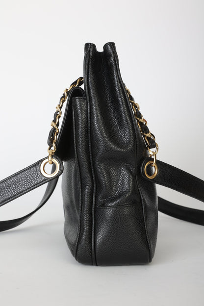 Chanel 1991 Double-Sided Caviar Turnlock Tote