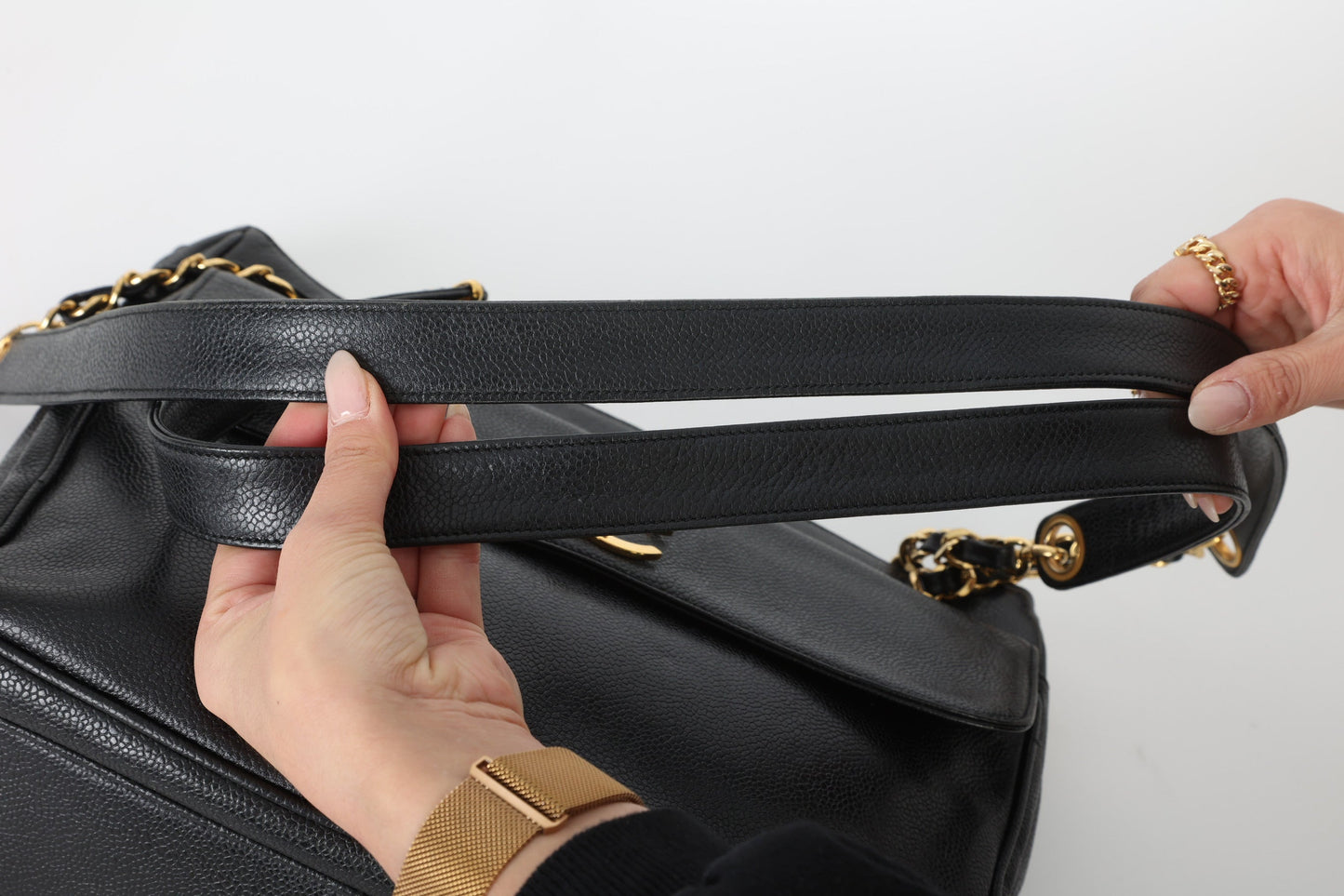 Chanel 1991 Double-Sided Caviar Turnlock Tote