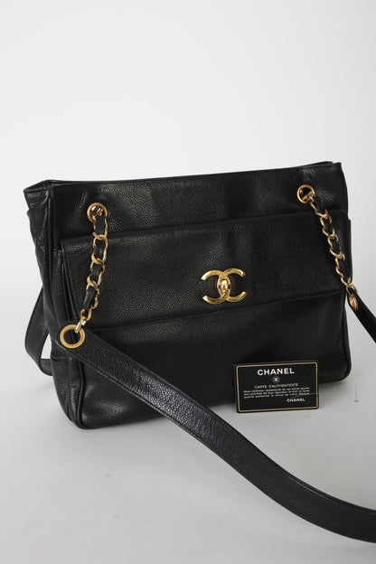 Chanel 1991 Double-Sided Caviar Turnlock Tote