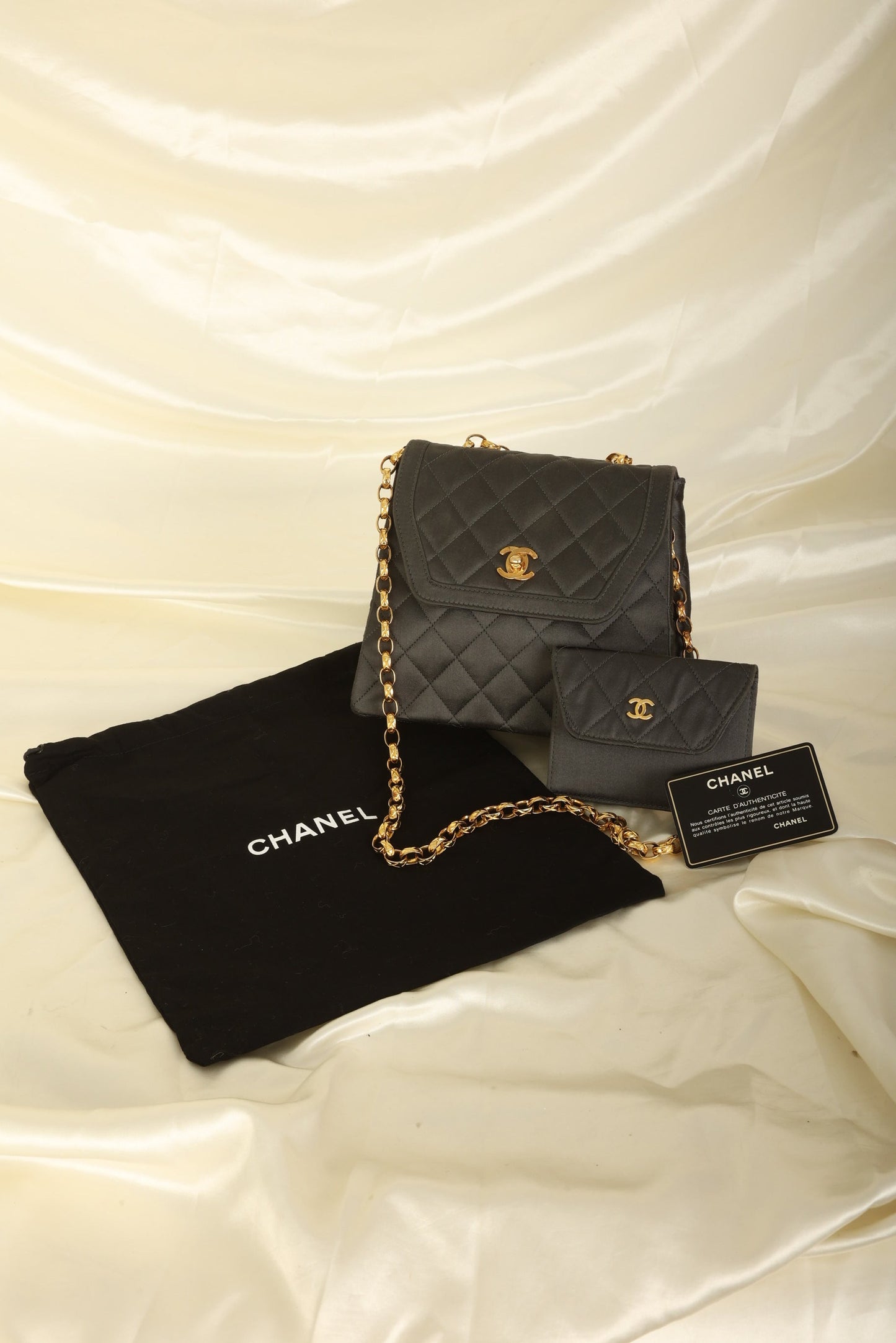 Extremely Rare Chanel 2005 Satin Trapezoid Bijoux Chain with Pouch