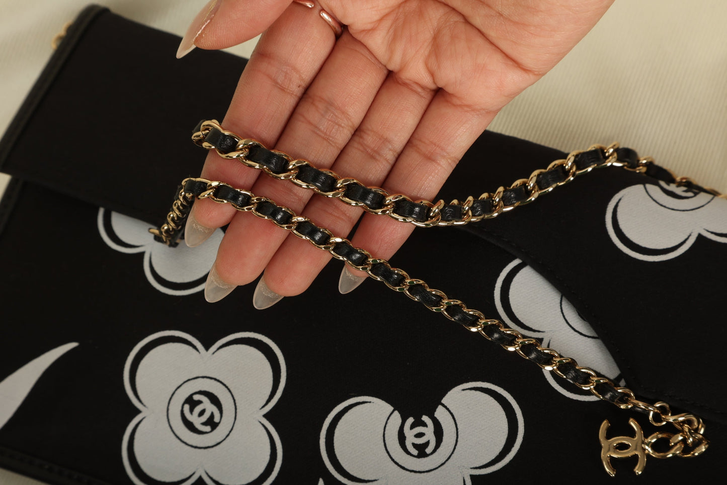 Extremely Rare Chanel Camellia CC Chain Pochette
