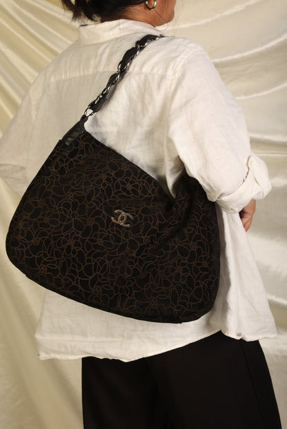 Chanel Suede Camellia Hobo