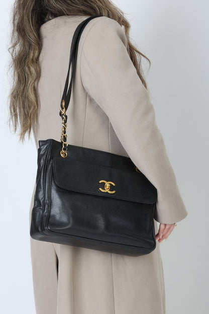 Chanel 1991 Double-Sided Caviar Turnlock Tote