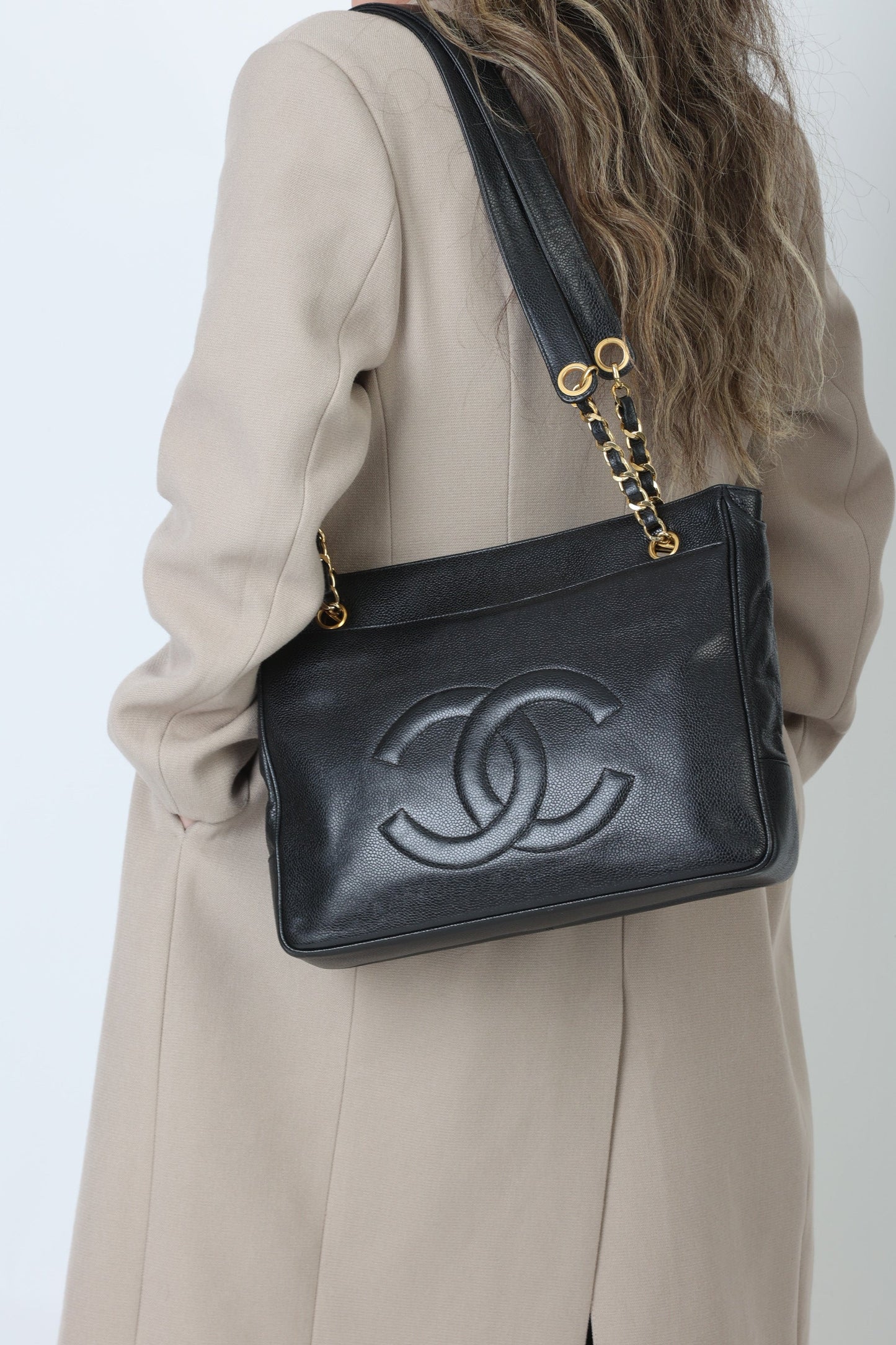 Chanel 1991 Double-Sided Caviar Turnlock Tote
