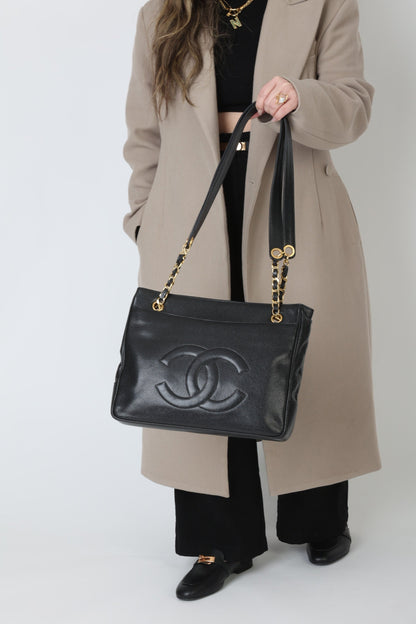 Chanel 1991 Double-Sided Caviar Turnlock Tote