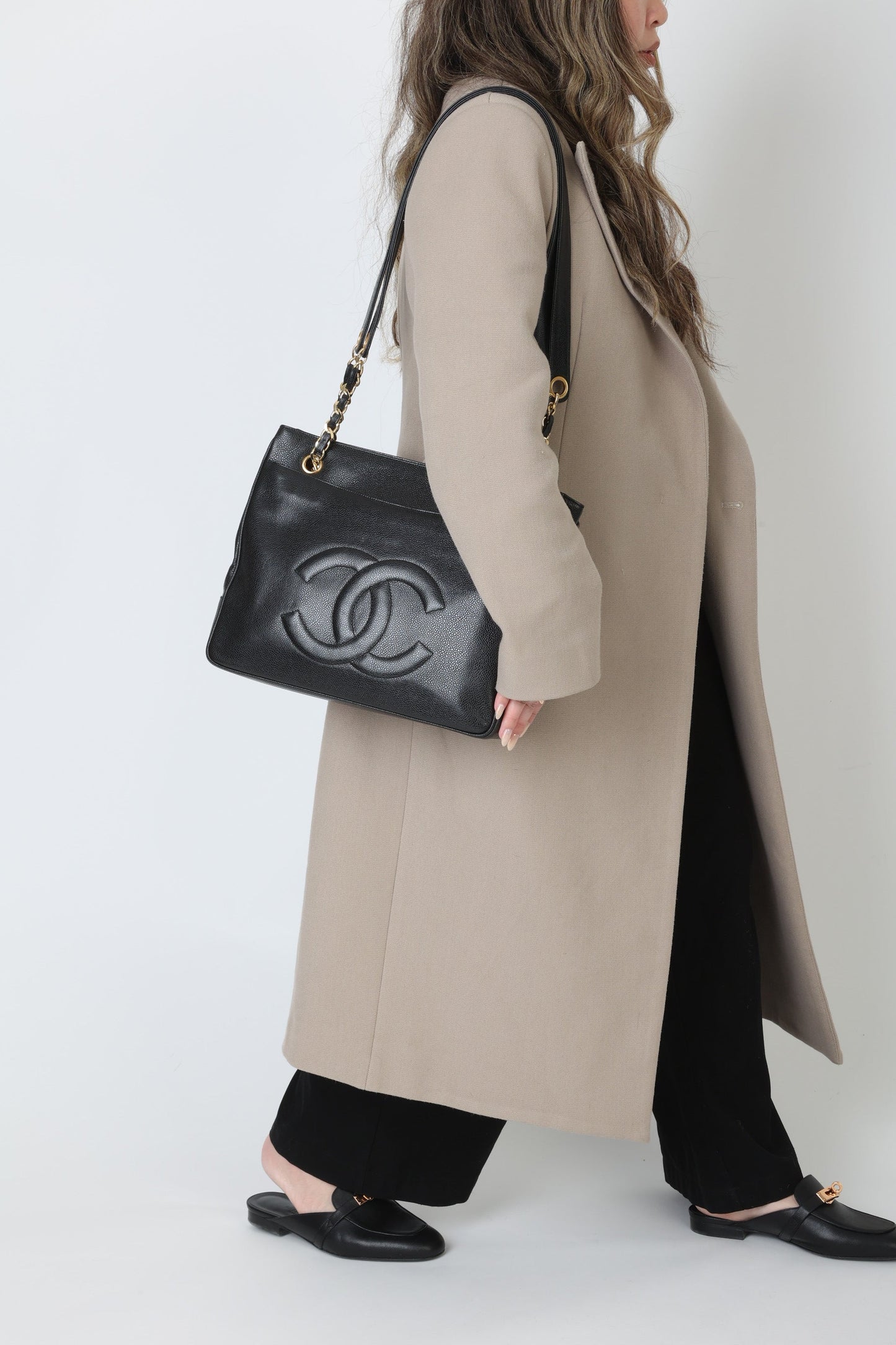 Chanel 1991 Double-Sided Caviar Turnlock Tote