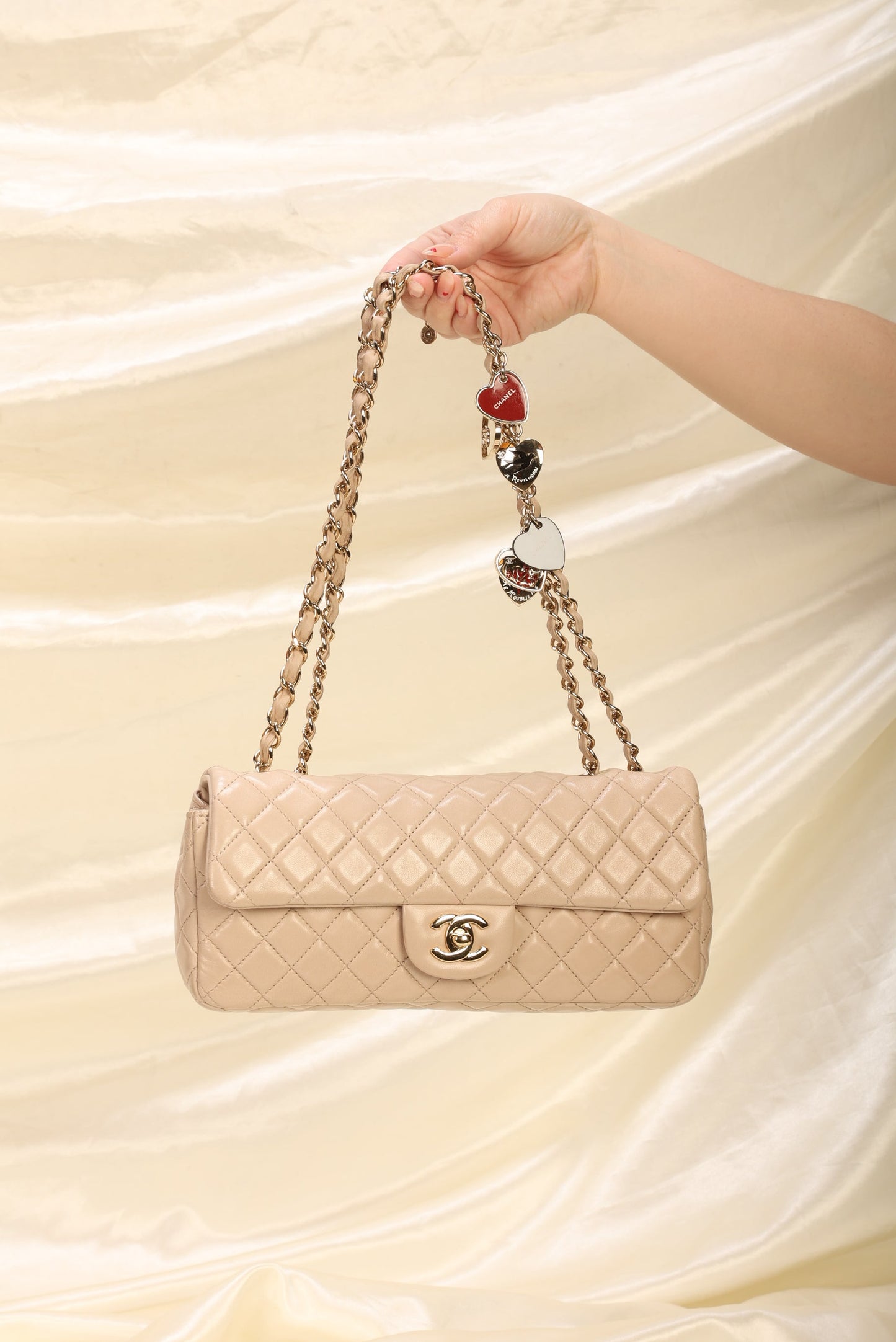 Extremely Rare Limited Edition Chanel Lambskin Heart Baguette