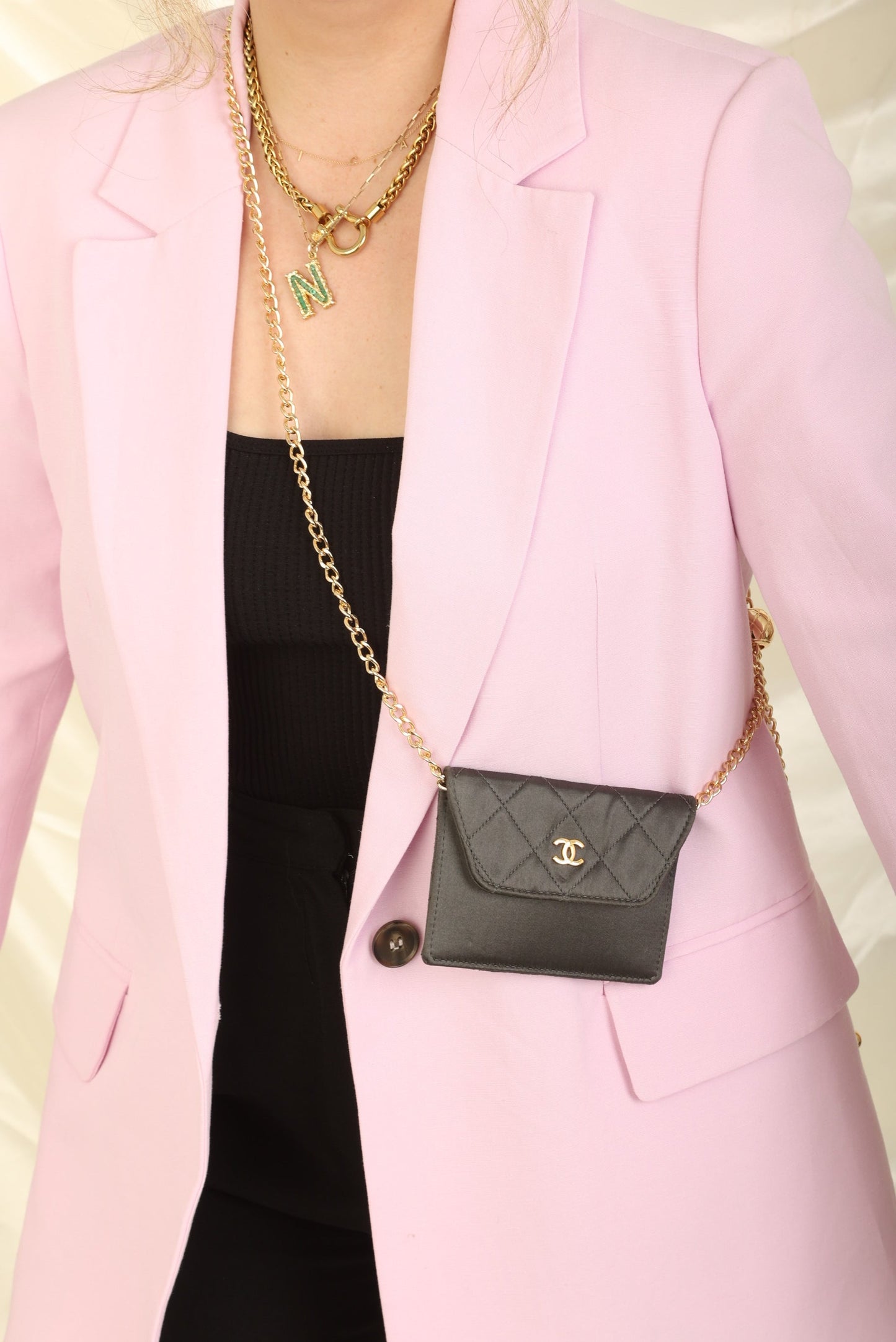 Extremely Rare Chanel 2005 Satin Trapezoid Bijoux Chain with Pouch
