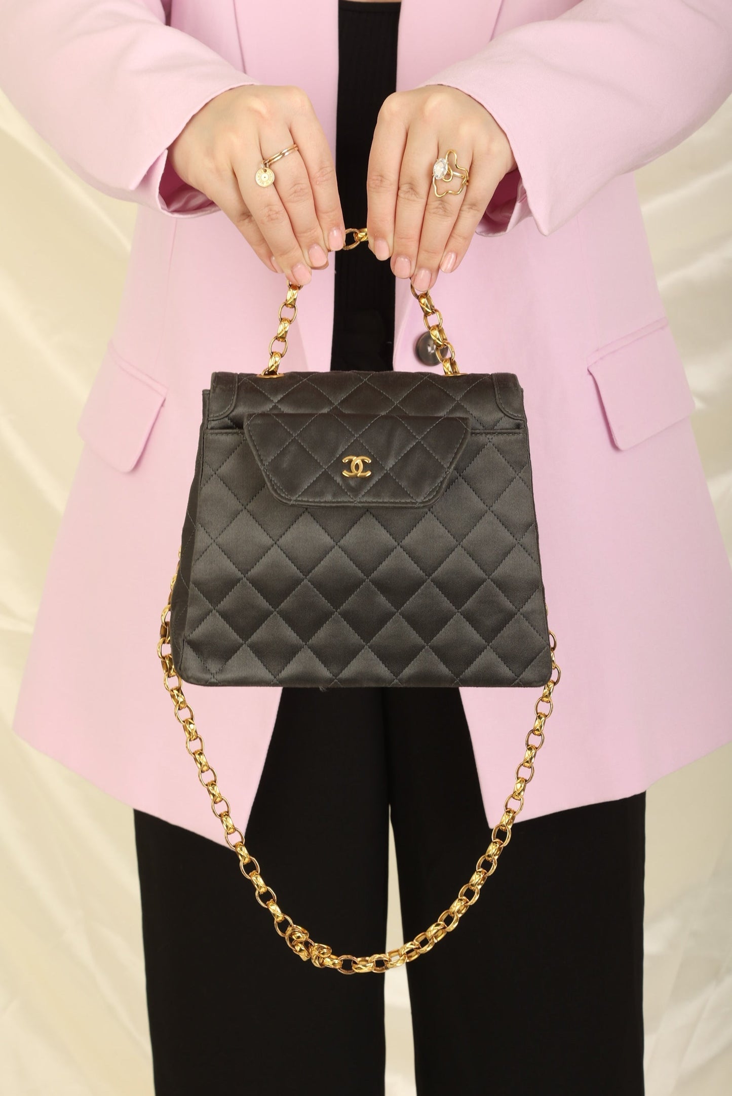 Extremely Rare Chanel 2005 Satin Trapezoid Bijoux Chain with Pouch